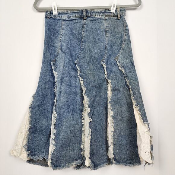 Mariposa Jeans Y2K Pleated Lace Denim Midi Skirt Size Medium - Picture 2 of 13
